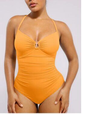 Shapellx u-ring cutout shaping swimsuit orange yellow- XL